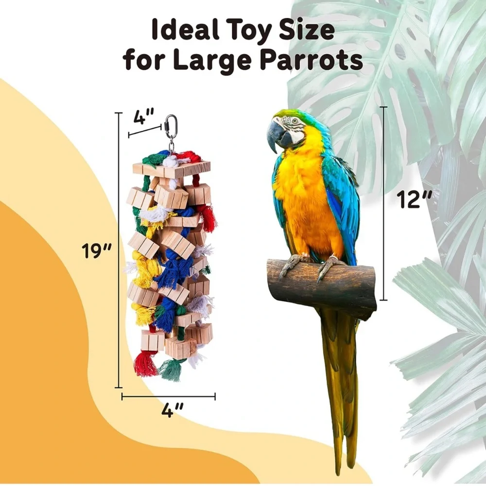 Medium/Large Parrot Toys & Cockatoo Toys, Durable Wooden Bird Chew Toy.